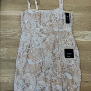 Lulu's White and Tan Sheath Mini Dress Spaghetti Strap